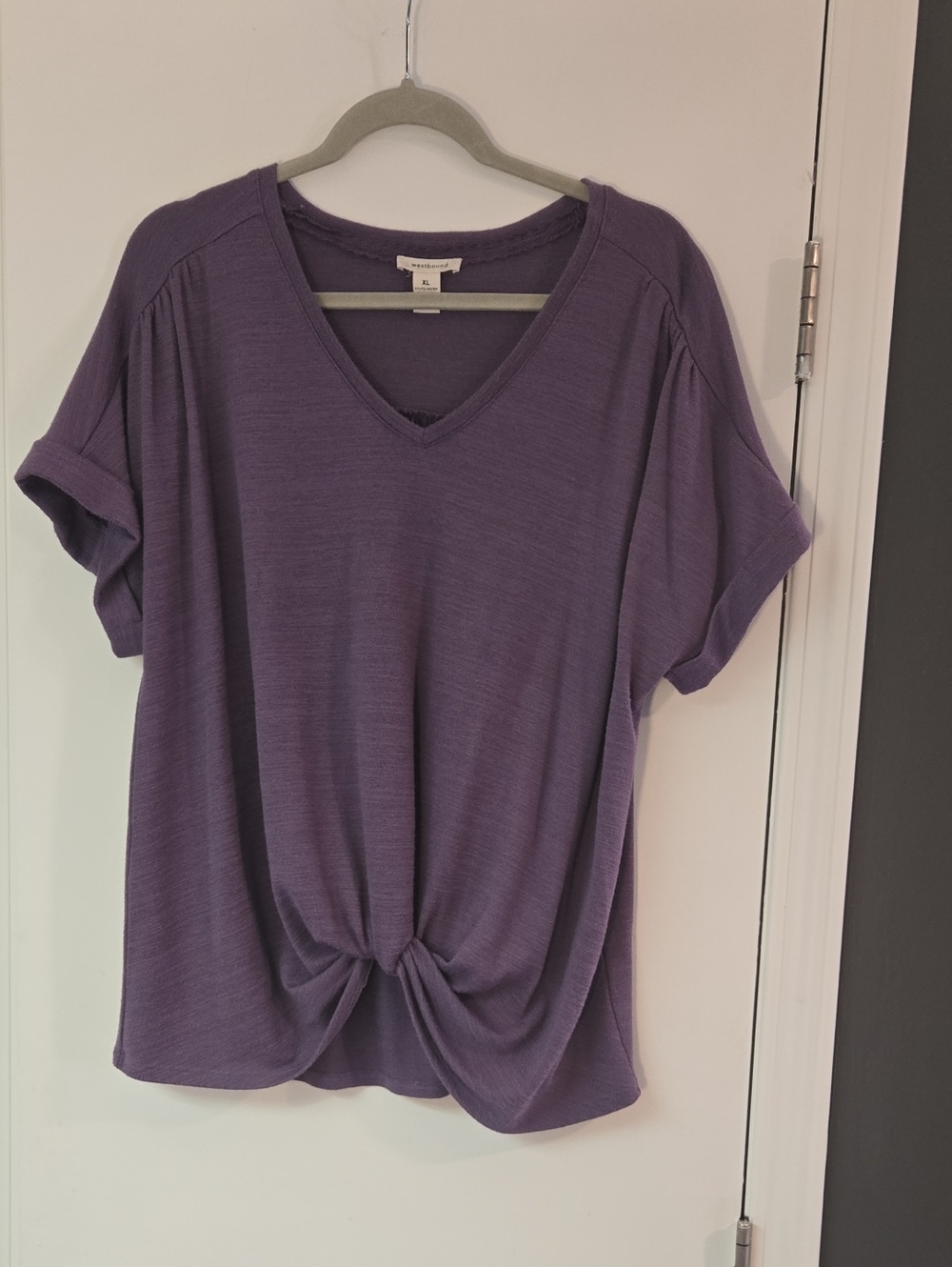 Purple Short Sleeve V-Neck Twist-Front Top